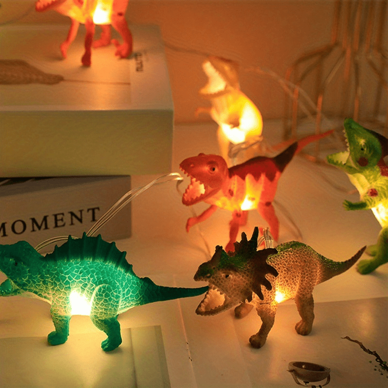 Luces de Cadena LED de Dinosaurios - 149.35cm, 10 LED de Blanco Cálido, Funcionan con Pilas (Pilas No Incluidas) - Perfectas para Decoración del Hogar, Dormitorio, Sala de Estar y Fiestas de Cumpleaños, Animales, Luces Decorativas, Adecuadas para Navidad