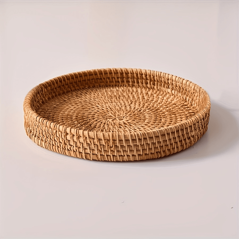 1 plato redondo de ratán natural - Ideal para Acción de Gracias, Navidad, Halloween, Pascua, Hanukkah y Acción de Gracias - Seguro para alimentos, acabado con aceite, perfecto para servir alimentos, accesorio de comedor | Plato de servicio elegante | Aca