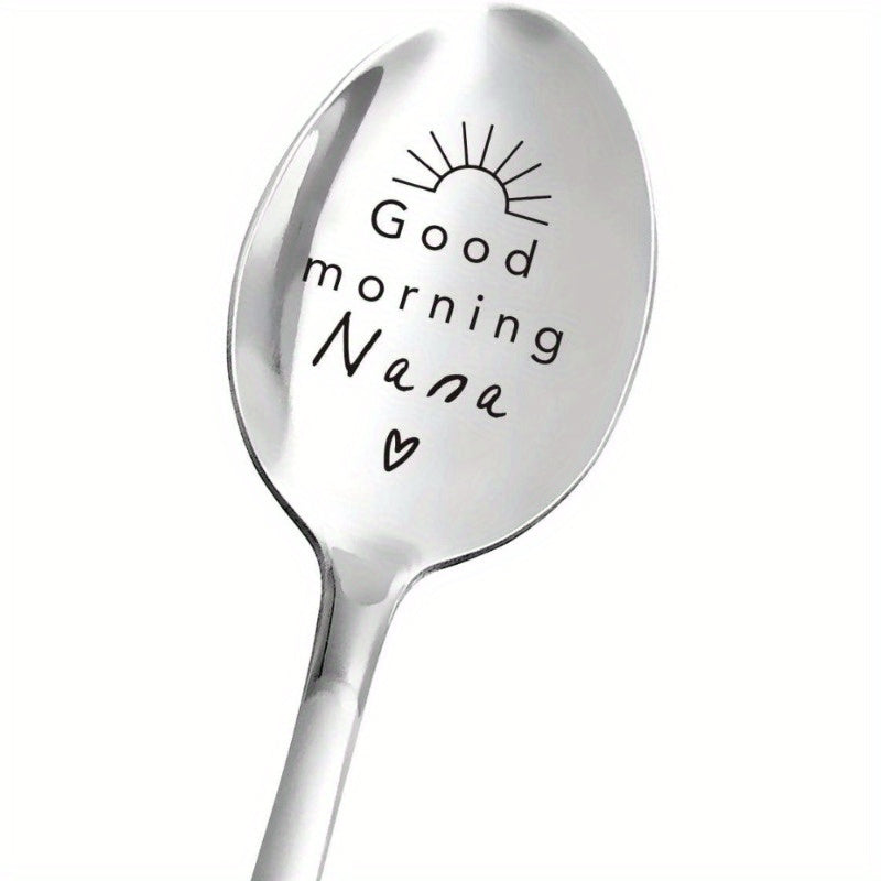Cuchara de acero inoxidable grabada "Buenos días Nana" - Regalo perfecto para Nana para el Día de las Madres, cumpleaños o Navidad - 2,8 cm x 19 cm - Cuchara de fiesta - Sin pluma - Adecuada para edades de 14+