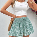 VCAY Shorts de pierna ancha para mujeres con cintura alta de estilo de vacaciones, corte holgado, cinturon anudado y estampado floral pequeno.