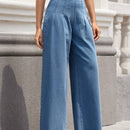 Essnce Jeans informales de corte holgado para mujer con parche de cintura, dobladillo deshilachado y pliegues