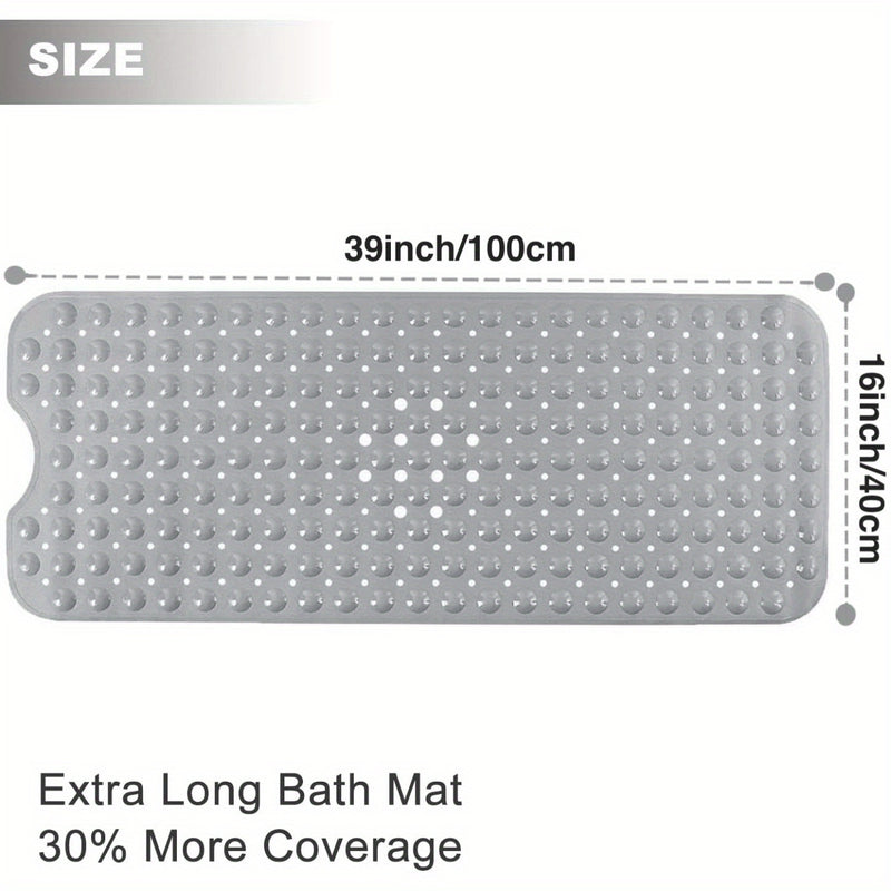 Alfombra de Bañera Extra Larga Antideslizante con Agujeros de Drenaje y Ventosas - Lavable a Máquina, Duradera, Alfombra de Ducha de PVC para Hogar, Hotel, Viaje en Coche - Disponible en Múltiples Colores