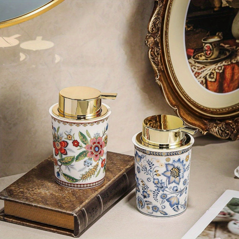 Dispensador de jabón o loción de cerámica floral vintage: botella reutilizable para jabón o loción, adecuada para baño o uso en hoteles, decoraciones de Halloween, Navidad