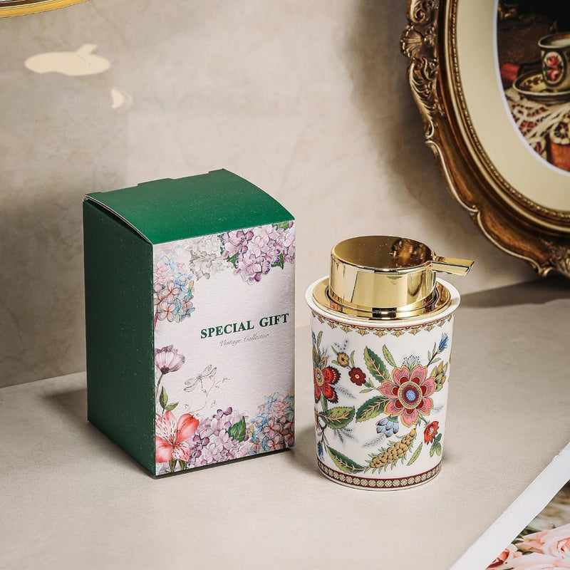 Dispensador de jabón o loción de cerámica floral vintage: botella reutilizable para jabón o loción, adecuada para baño o uso en hoteles, decoraciones de Halloween, Navidad