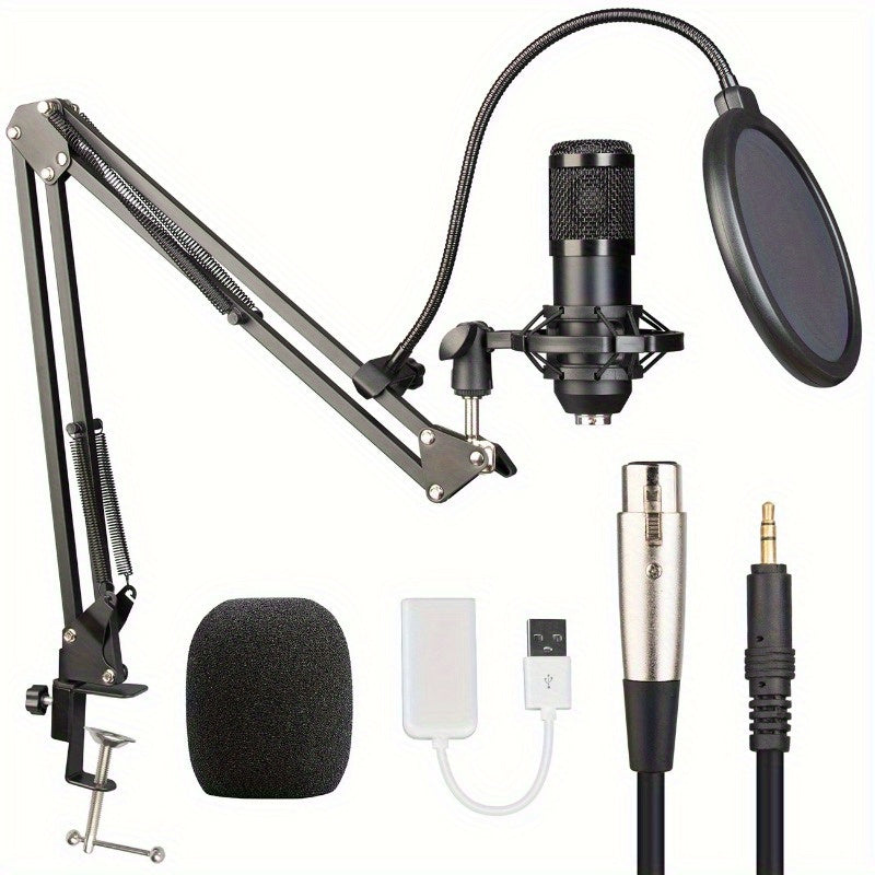 Microfono Depusheng Profesional de Conector y Jugar, Tarjeta de Condensador Cardioide con Conjunto de Sonido para Computadora, para Transmisiones en Vivo, Podcasts, Grabación de Estudio y Juegos