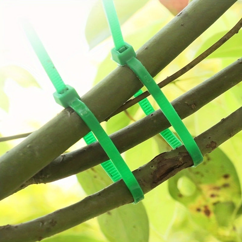 100 unidades de Cintas de plástico verde para jardinería, de alta resistencia, auto-bloqueantes, multiusos para jardinería y paisajismo