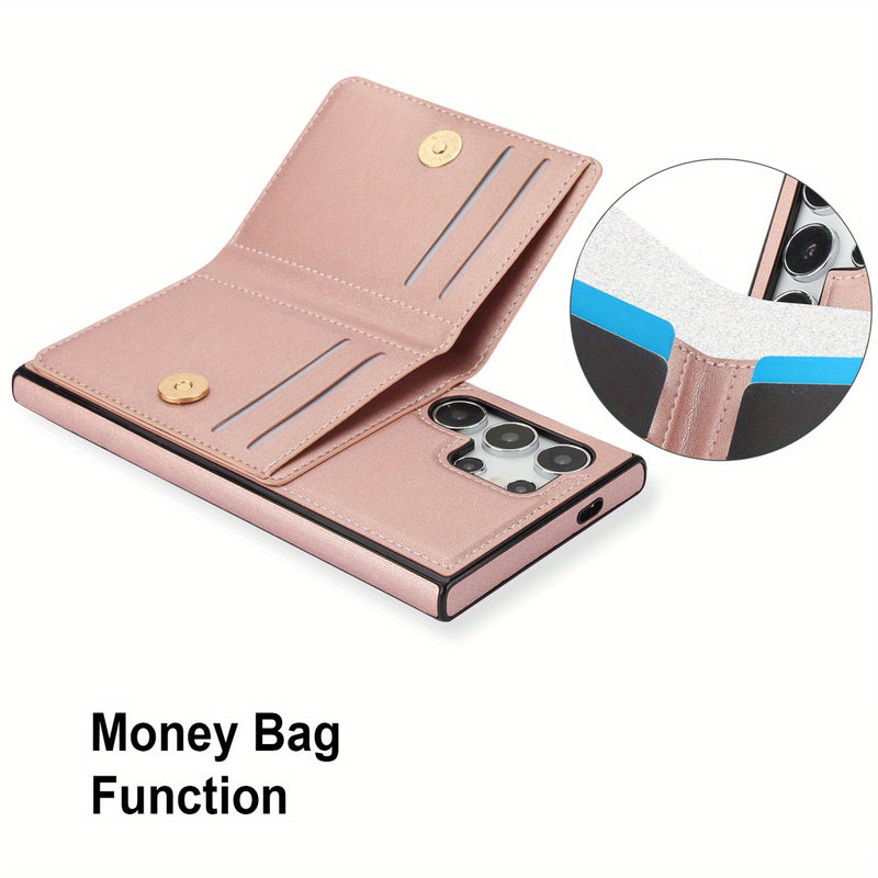 Para Galaxy S25/S24/S23/S22/S21 Ultra/S24 FE/S23 FE/S21 FE/Note 20 Ultra Funda con Tarjetero, Anillo de Rotación 360° y Cierre Magnético con Soporte Resistente