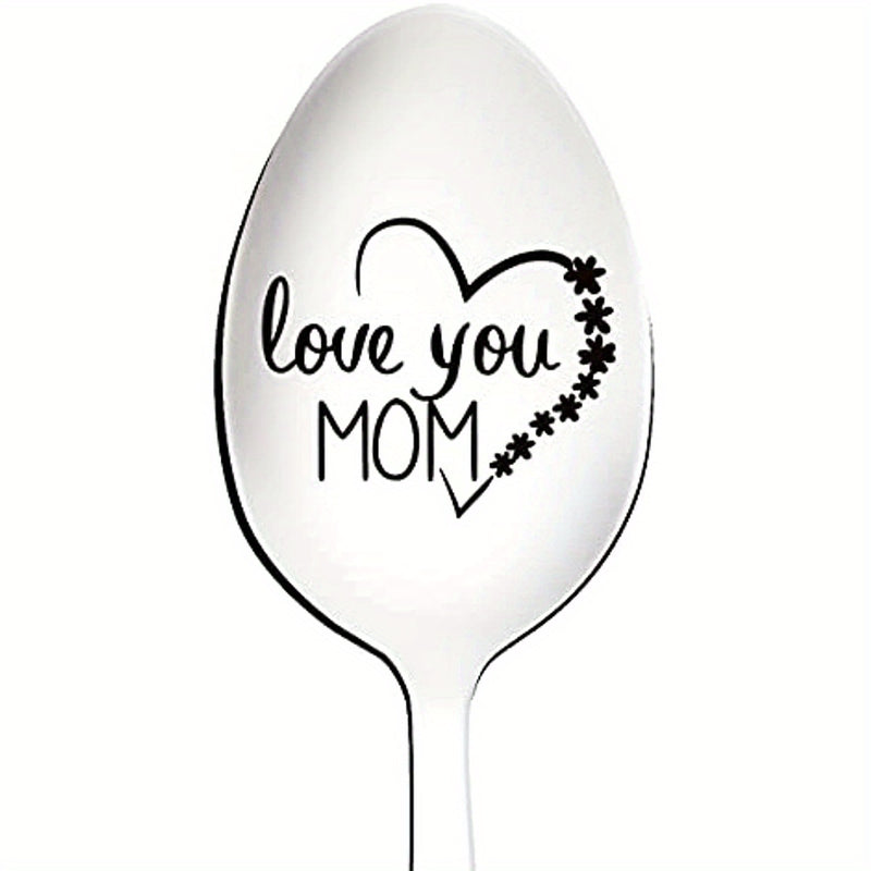 1 cuchara de acero inoxidable grabada "Te amo mamá" - Ideal para café, helado, postres y cereales - Regalo perfecto para cumpleaños, Navidad y fiestas - Decoración festiva de mesa, idea de regalo de vacaciones | Vajilla festiva | Vajilla duradera