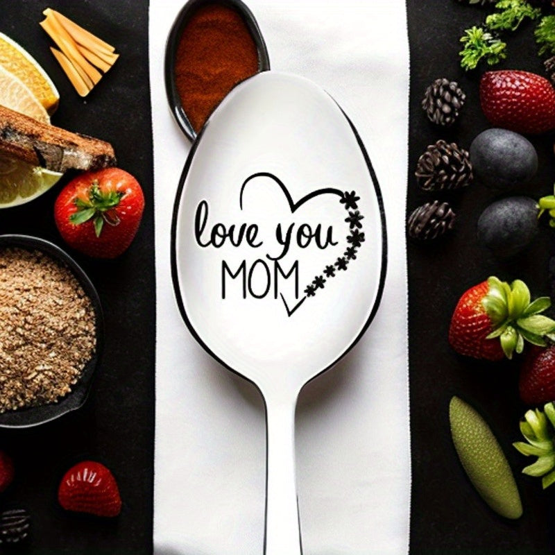 1 cuchara de acero inoxidable grabada "Te amo mamá" - Ideal para café, helado, postres y cereales - Regalo perfecto para cumpleaños, Navidad y fiestas - Decoración festiva de mesa, idea de regalo de vacaciones | Vajilla festiva | Vajilla duradera