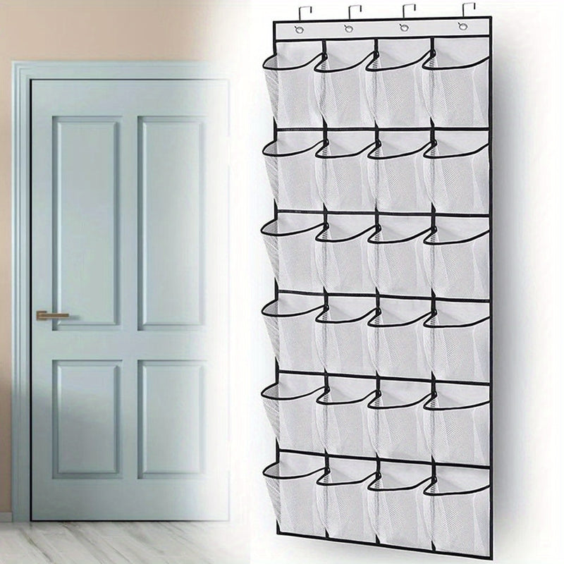 Organizador de zapatos de 24 bolsillos para colgar en la puerta - Estante de zapatos de plástico duradero con bolsillos de malla grandes, soporta hasta 33 libras, Almacenamiento y organización de armario, Sin cargador, No requiere batería