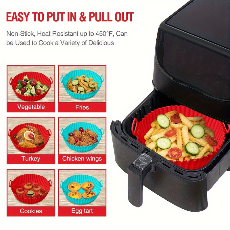 Forros de silicona para freidora de aire, 1 pieza - Reutilizable, antiadherente, fácil de limpiar, resistente al calor hasta 450°F, insertos de olla multiusos para freír, hornear, asar - Accesorio de cocina duradero para una cocción más saludable