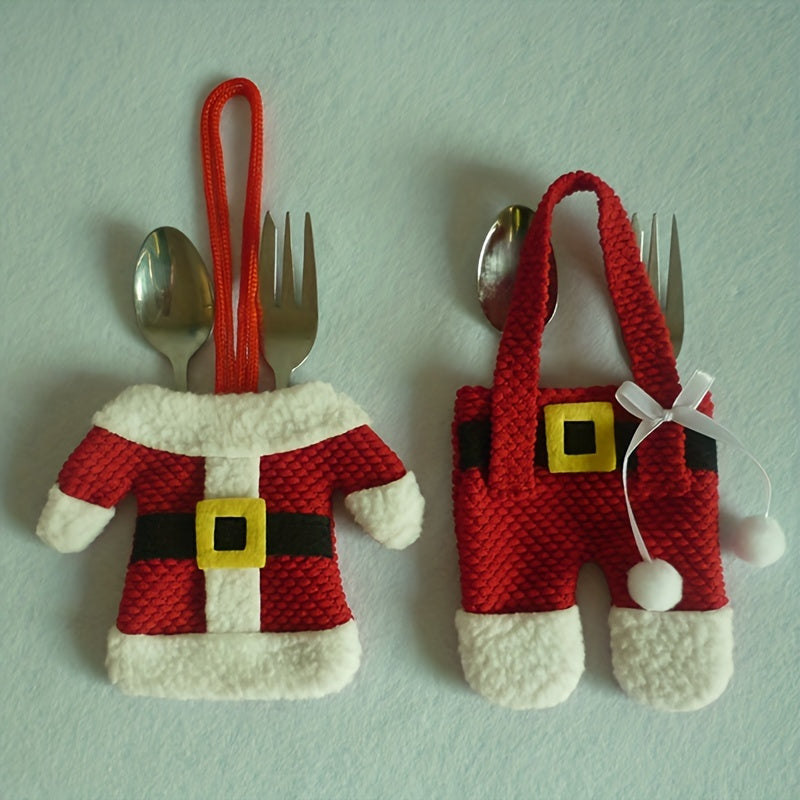 6-Pack de Porta Cubiertos de Papá Noel para Navidad, Bolsitas de Algodón para Cubiertos, Cubiertas de Vajilla, Decoraciones Festivas de Mesa, Accesorios de Cocina