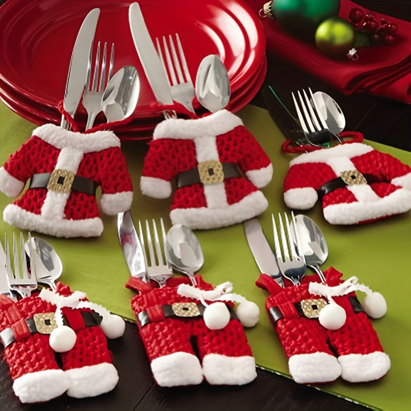 6-Pack de Porta Cubiertos de Papá Noel para Navidad, Bolsitas de Algodón para Cubiertos, Cubiertas de Vajilla, Decoraciones Festivas de Mesa, Accesorios de Cocina