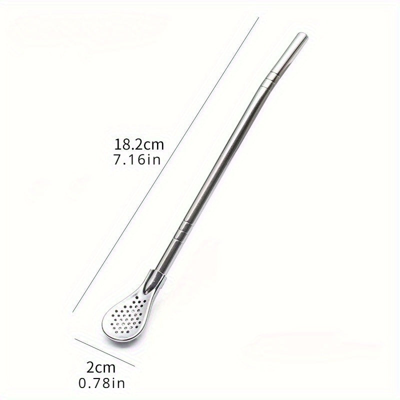 Cuchara paja de acero inoxidable de doble propósito, extensible y reutilizable, para revolver y filtrar leche y té