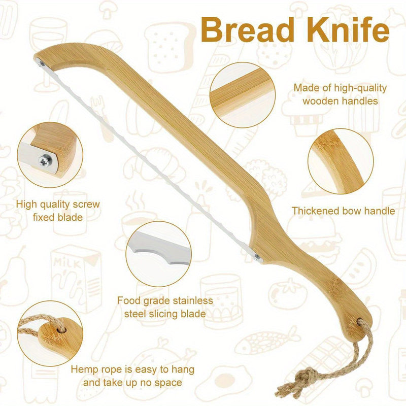 Cortador de Pan Ergonómico de Madera con Hoja de Acero Inoxidable Dentada - Filo Afilado y Duradero para Mazas, Bagels y Panes - Herramienta de Cocina Multifuncional, Regalo Ideal para Aficionados a la Repostería