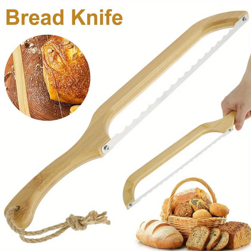 Cortador de Pan Ergonómico de Madera con Hoja de Acero Inoxidable Dentada - Filo Afilado y Duradero para Mazas, Bagels y Panes - Herramienta de Cocina Multifuncional, Regalo Ideal para Aficionados a la Repostería