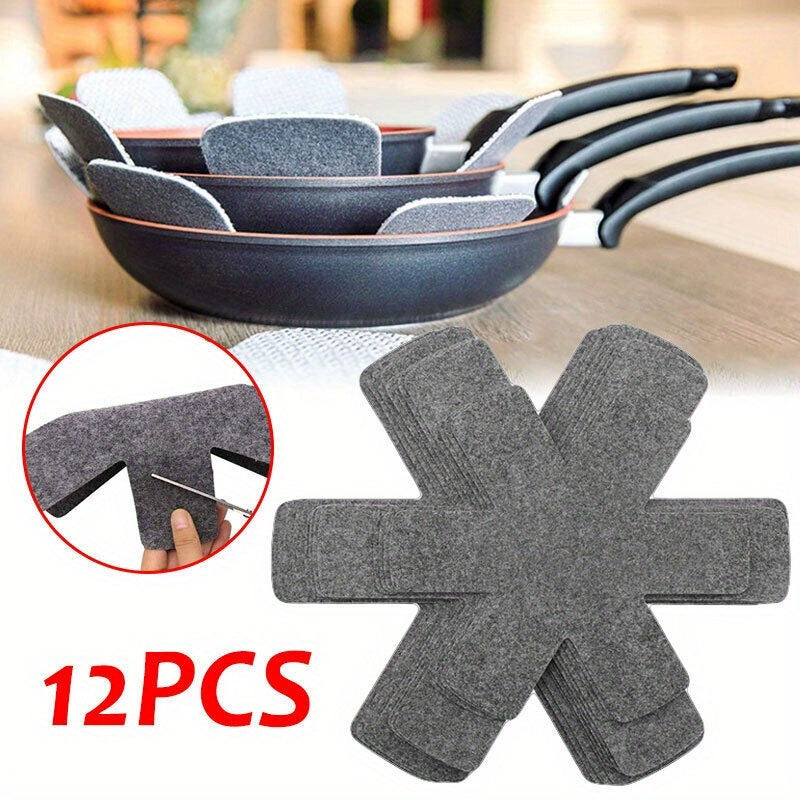 12-Pack FeltGuard Antiadherentes Resistentes a los Arañazos Almohadillas de Fieltro de Poliestireno para Ollas y Sartenes, Accesorios de Protección para Utensilios de Cocina