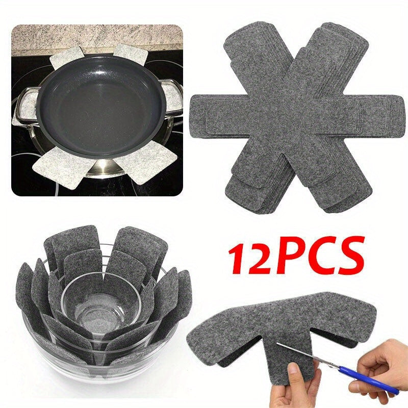 12-Pack FeltGuard Antiadherentes Resistentes a los Arañazos Almohadillas de Fieltro de Poliestireno para Ollas y Sartenes, Accesorios de Protección para Utensilios de Cocina