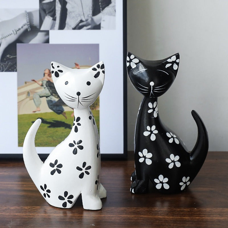 2 figuras de gatito de madera minimalistas nórdicas: aptas para decoración del hogar, la oficina o el bar - uso en interiores/exteriores, no se requiere electricidad