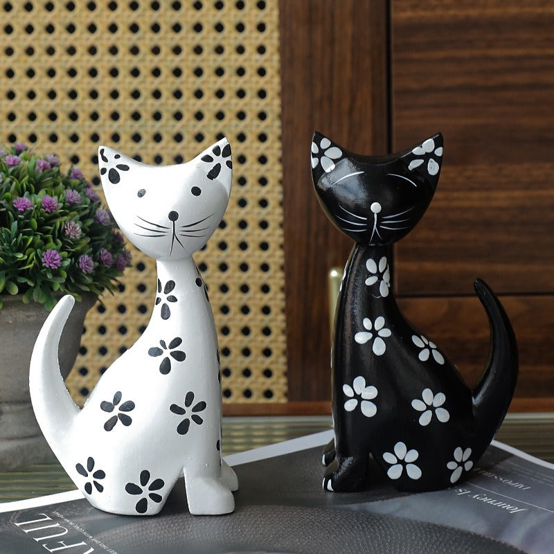 2 figuras de gatito de madera minimalistas nórdicas: aptas para decoración del hogar, la oficina o el bar - uso en interiores/exteriores, no se requiere electricidad