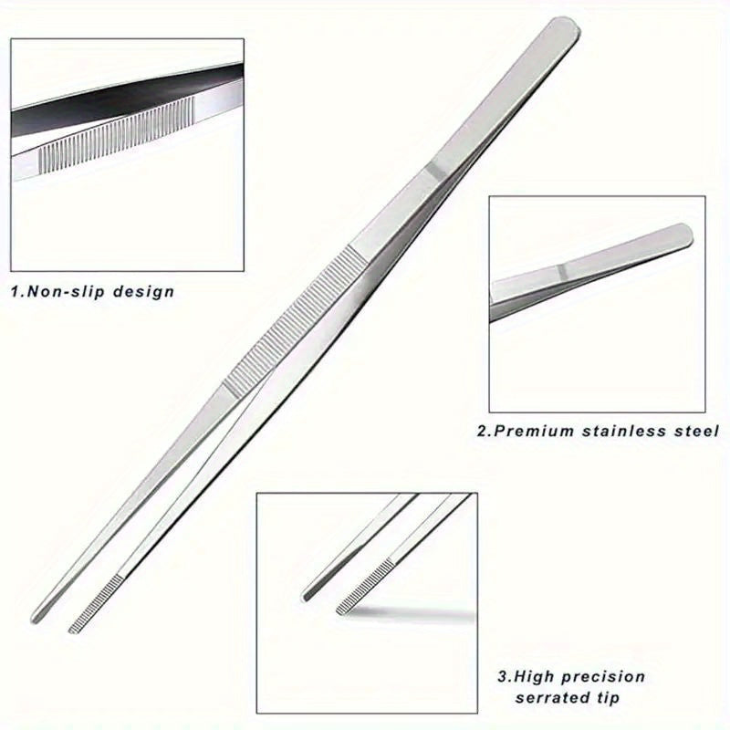 Juego de 2 Pinzas de Cocina de Acero Inoxidable Premium - Duraderas, Ergonómicas para Barbacoa y Cocina, Pinzas Precisas para Manipular Alimentos - Ideales para Asar, Cocinar y Preparar Comidas