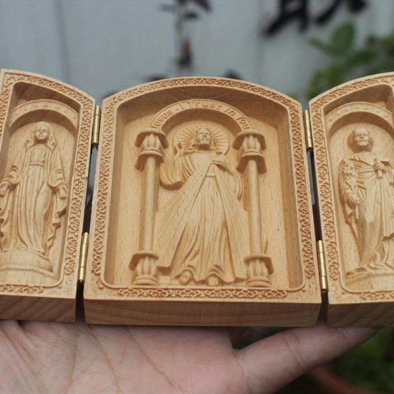 Pequeño Columpio Sagrado Católico para Mesa, Columpio de Coche de Madera de Haya con Jesús y San José, Artesanía Cristiana, Regalo, 10cm, Accesorios de Decoración para el Hogar