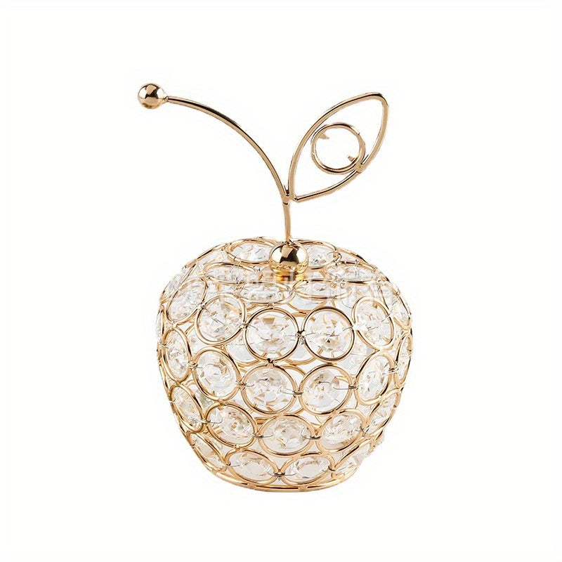 Manzanas, peras y piñas de cristal dorado: figuras de frutas artificiales ornamentales para decoración del hogar, regalo de joyería, espejo, tesoro, collar, anillos, organizador de cumpleaños, boda, mujeres, niñas, almacenamiento, anillo, Navidad