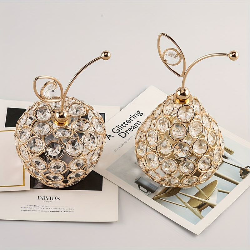 Manzanas, peras y piñas de cristal dorado: figuras de frutas artificiales ornamentales para decoración del hogar, regalo de joyería, espejo, tesoro, collar, anillos, organizador de cumpleaños, boda, mujeres, niñas, almacenamiento, anillo, Navidad