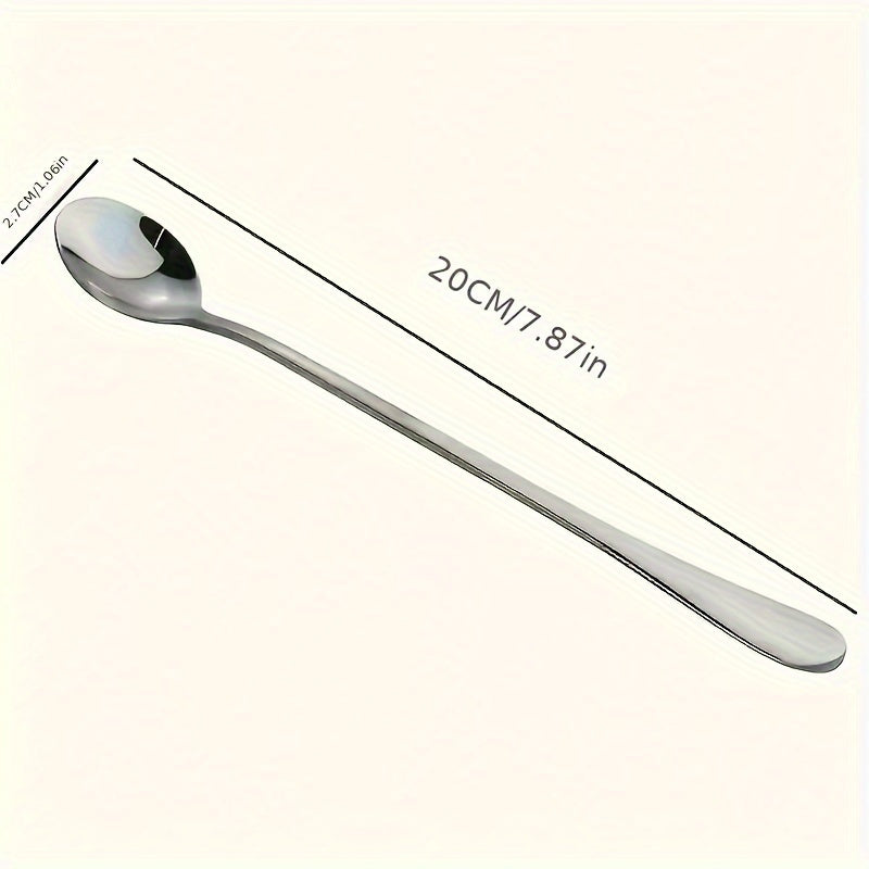 Juego de 8 pzas de Cucharas Premium de Acero Inoxidable con Mango Largo para Té Helado, Cucharas de Café y Cucharas para Mezclar Helado - Duraderas, Aptas para Lavaplatos, Resistentes al Óxido y Diseño Ergonómico - Accesorios de Cocina Perfectos para el