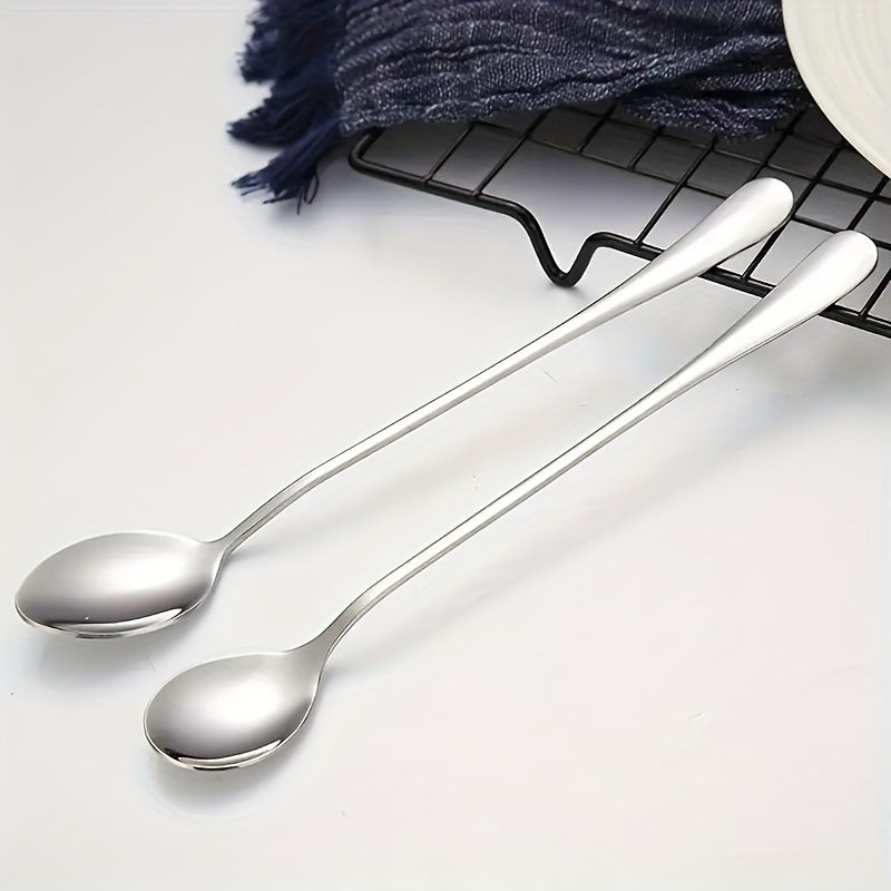 Juego de 8 pzas de Cucharas Premium de Acero Inoxidable con Mango Largo para Té Helado, Cucharas de Café y Cucharas para Mezclar Helado - Duraderas, Aptas para Lavaplatos, Resistentes al Óxido y Diseño Ergonómico - Accesorios de Cocina Perfectos para el