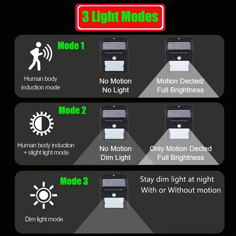 Luces de Pared Solares con Sensor de Movimiento 30LED, IP44, Lámpara Solar Exterior de 800mAh para Jardín y Garaje