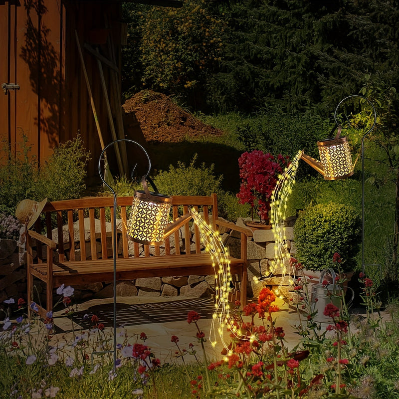 Regadera Solar con Luces de Camino - Decoración Artística para Jardín con Gancho Colgante - Iluminación Ecológica Desmontable y Cargada por Energía Solar, Pantalla Plástico - Ideal para Patio, Césped o Senderos IP65