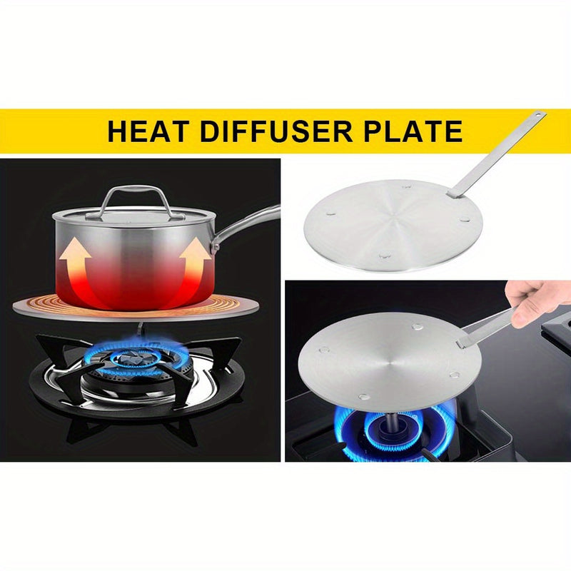 Placa de conversión de inducción de 20 cm - Difusor de calor de acero inoxidable con mango para estufa de gas, herramienta de cocina de ahorro de energía para una distribución uniforme del calor, compatible con utensilios de cocina no inductivos