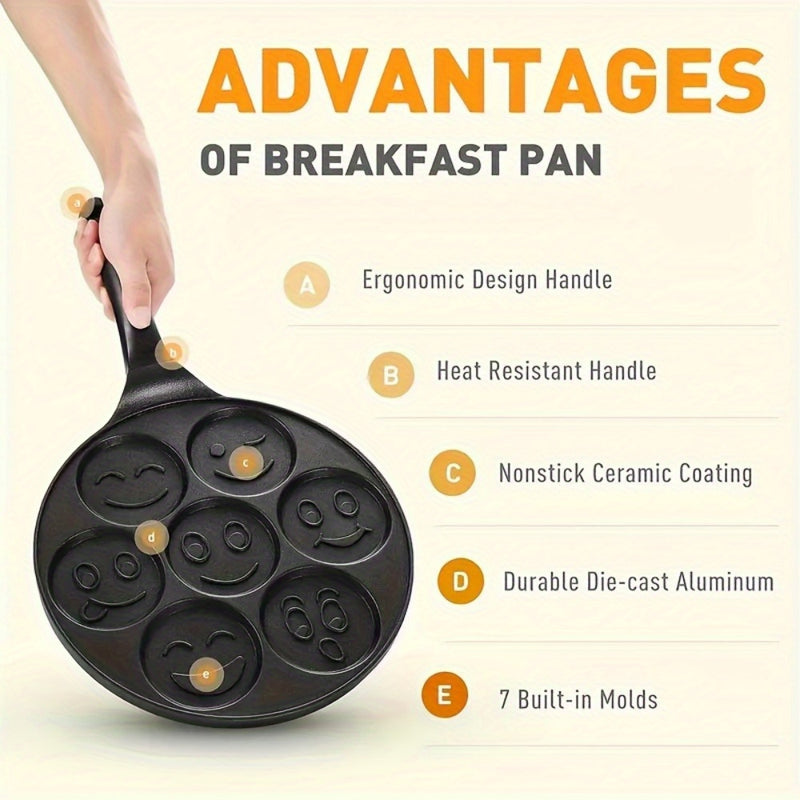 Plancha Antiadherente de 7 Agujeros Fácil de Limpiar - Ideal para Mini Panqueques y Huevos, Perfecta para Cocina en Casa y Aventuras al Aire Libre