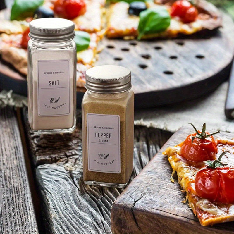 Juego de 12/6 Tarros de Vidrio Cuadrados para Especias con Tapas de Madera, Contenedores de Vidrio Resistente a la Róstica con Tapas Roscadas, Botellas de Condimentos con Patrón para Organización de Cocina