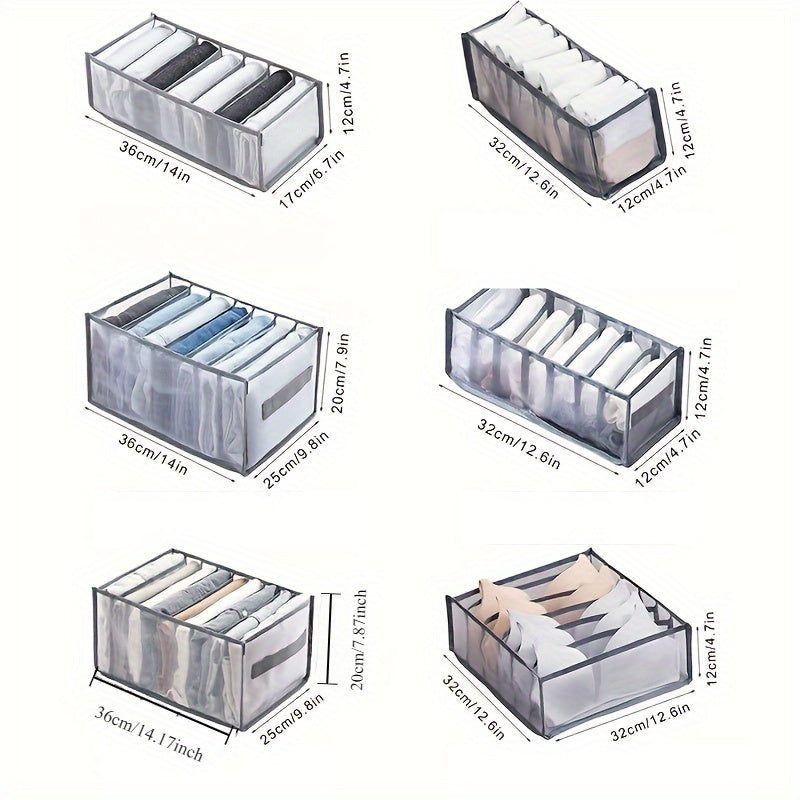 6 piezas de organizadores de armario de tela premium - Organizadores de cajón plegables con asas y diseño de malla transparente, sistema de almacenamiento para closet que ahorra espacio, para camisas, jeans, brasieres, ropa interior, calcetines - Ligero,