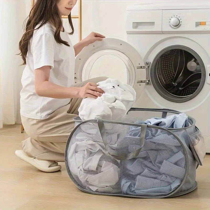 Cesto de ropa sucia extra grande con malla y asas, plegable, bolsa de almacenamiento versátil para múltiples habitaciones