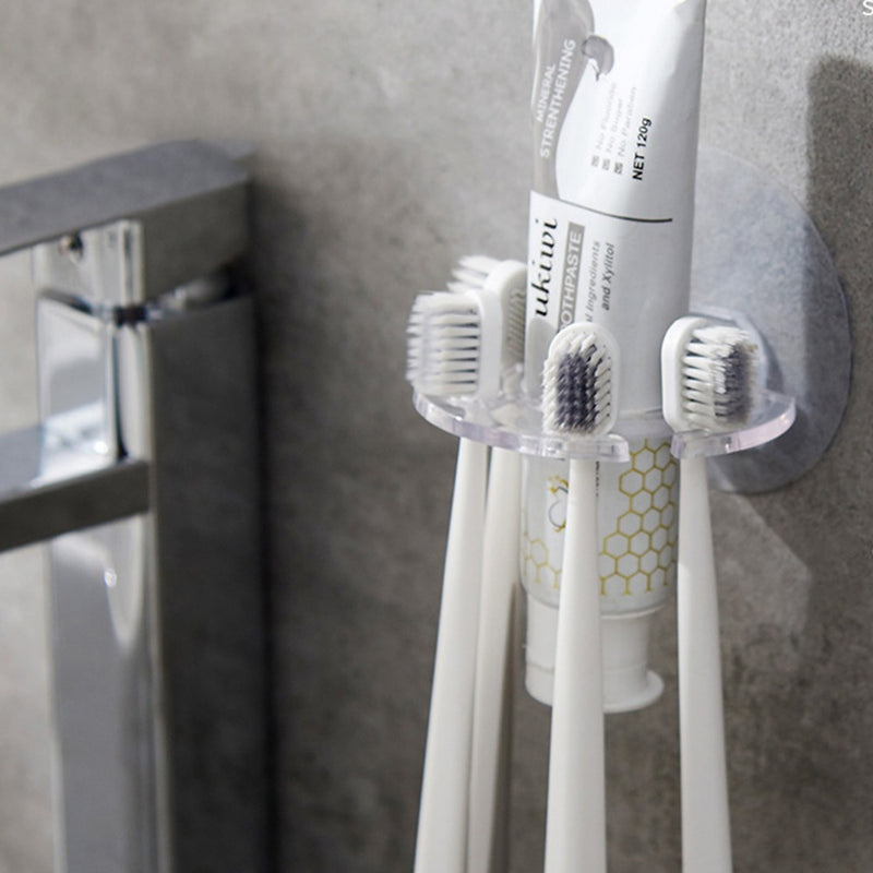 Soporte de Cepillo de Dientes y Pasta Dental de Fácil Instalación en Pared - Sin Necesidad de Taladrar, Organizador de Baño que Ahorra Espacio
