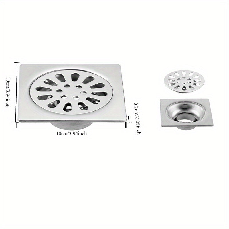 Desagüe de Piso Cuadrado de Acero Inoxidable con Control de Olores - Atrapapelos Multifuncional para Ducha, Accesorio Esencial para el Baño