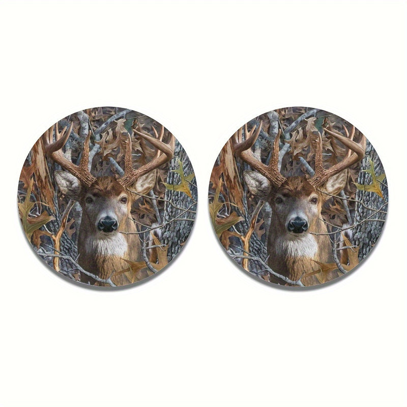 2pcs Posavasos Absorbentes para Portavasos de Coche con Camuflaje de Ciervo - EVA, Perfectos para Vehículos y Escritorio de Casa, Regalo Ideal para Cazadores