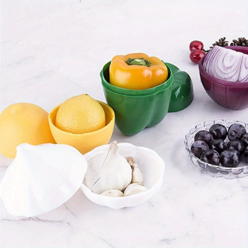7 Piezas de Contenedores para Frutas y Verduras - Tapas Antiderrames, Recipientes Reutilizables para Refrigerador y Despensa, Lavado a Mano, Almacenamiento de Granos, Ajo, Utensilios Divertidos, Construcción Resistente, Organización de Cocina