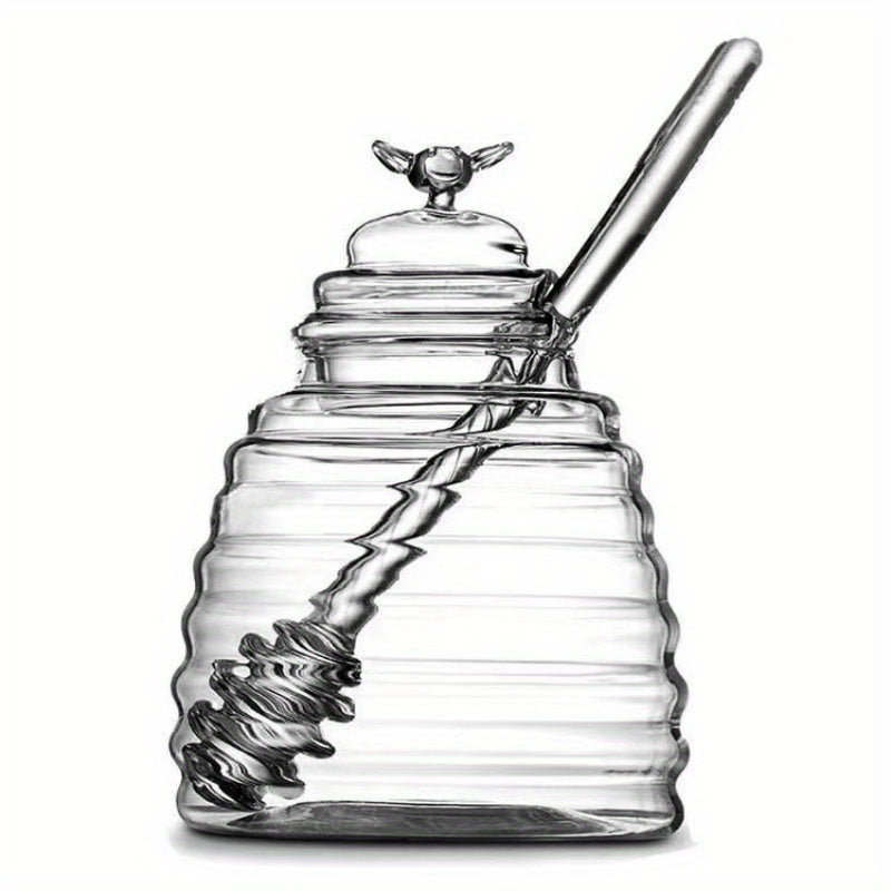 Tarro de Miel de Vidrio con Cucharón, 1pc 500Ml – Tarro de Miel Resistente al Calor y Duradero con Embalaje de Perlas para un Tránsito Seguro, Ideal para Jarabe, Almacenamiento de Azúcar y Uso en la Cocina