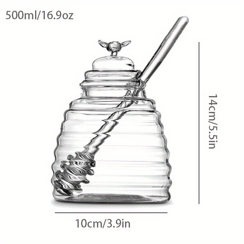 Tarro de Miel de Vidrio con Cucharón, 1pc 500Ml – Tarro de Miel Resistente al Calor y Duradero con Embalaje de Perlas para un Tránsito Seguro, Ideal para Jarabe, Almacenamiento de Azúcar y Uso en la Cocina