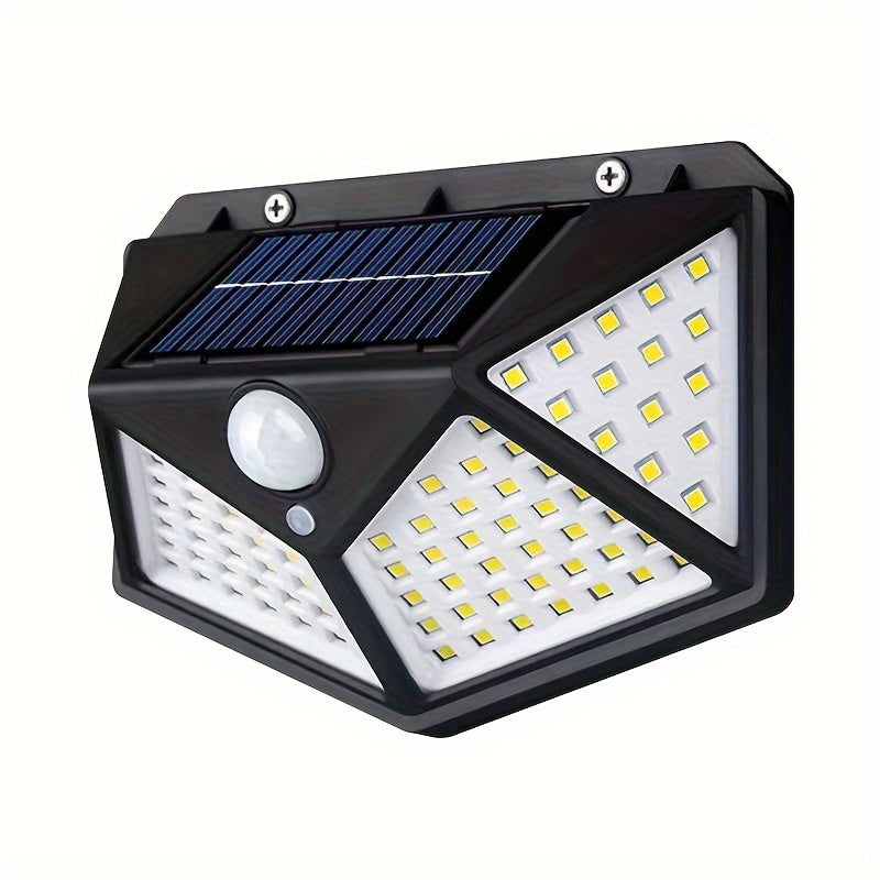 1 pieza de 100 luces solares para pared con sensor de movimiento, encendido automático para exteriores, iluminación de 4 lados para valla de jardín, iluminación de sendero de varios modos