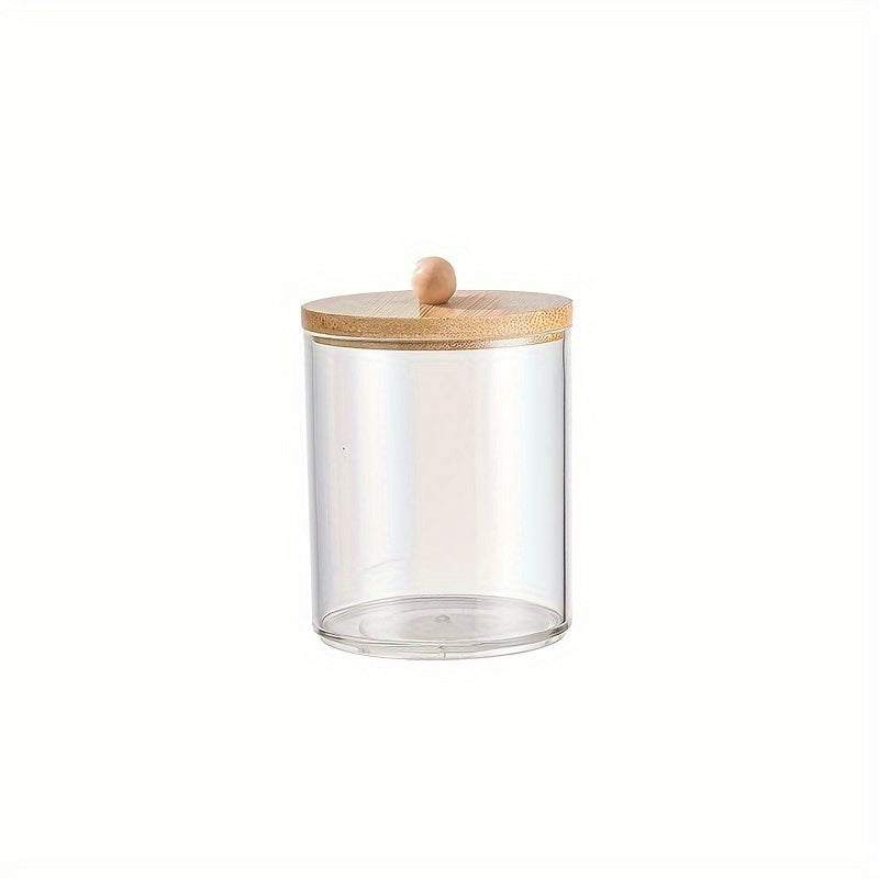 Tarros de Medicina de Plástico Transparente con Tapas de Bambú para Baños - Ideales para Guardar Pelotas, Hisopos y Hilo Dental