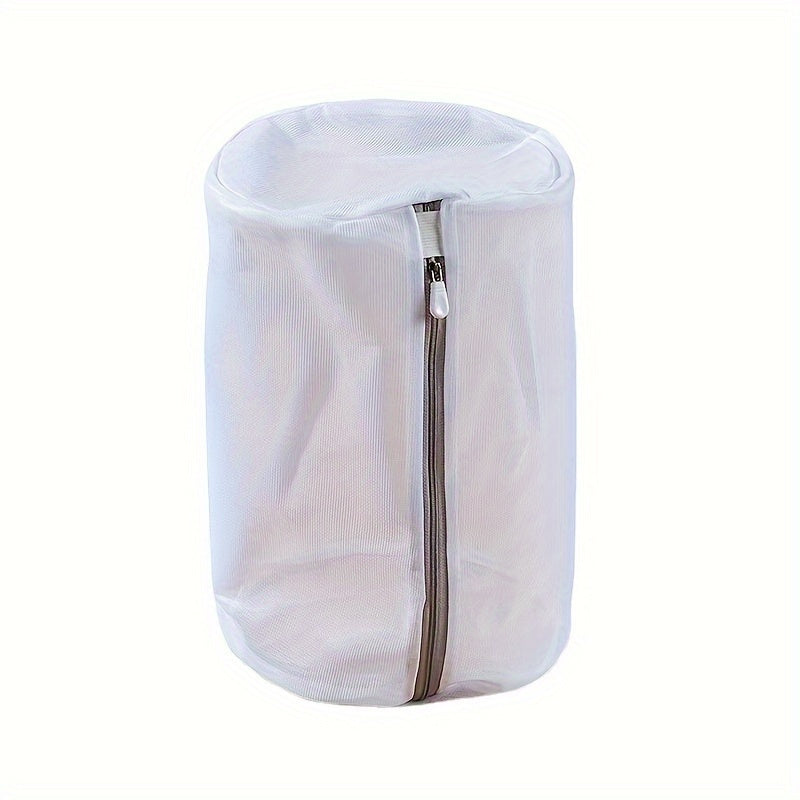 Bolsa de lavandería resistente de poliéster con cierre de cremallera, 1 unidad, forma cilíndrica, malla circular para tenis, zapatillas deportivas, calcetines y sostenes, bolsa organizadora para viaje y hogar, accesorio de lavandería, protector de tela,