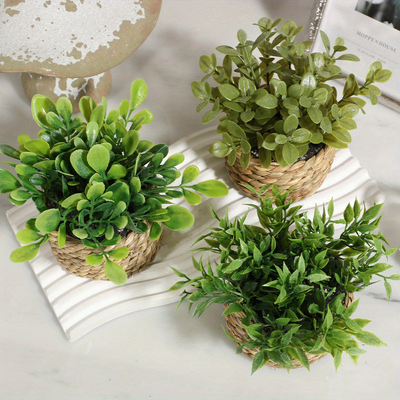 Juego de 3 Piezas de Plantas Artificiales de Eucalipto y Lavanda en Macetas - Decoraciones de Buxo Falso, Romero y Planta Dinero para el Hogar, Oficina y Jardín - Perfectas para Exhibición en Mesas, Fiestas y Decoración Estacional