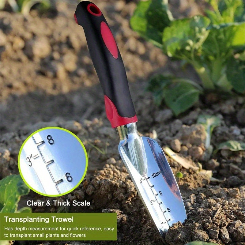 Juego de Herramientas de Jardín de Alta Resistencia de 3 Piezas - Aluminio Duradero con Mangos Ergonómicos Antideslizantes, Incluye Cepillo, Transplantadora y Rastrillo para un Jardinería Fácil