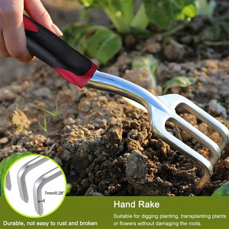Juego de Herramientas de Jardín de Alta Resistencia de 3 Piezas - Aluminio Duradero con Mangos Ergonómicos Antideslizantes, Incluye Cepillo, Transplantadora y Rastrillo para un Jardinería Fácil