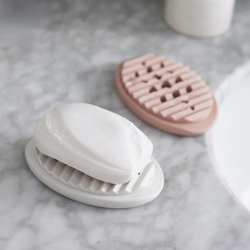 Jabonera Ovalada de Silicona con Drenaje - Auto-Drenante, Soporte Multifuncional para Jabón de Baño y Estante de Almacenamiento